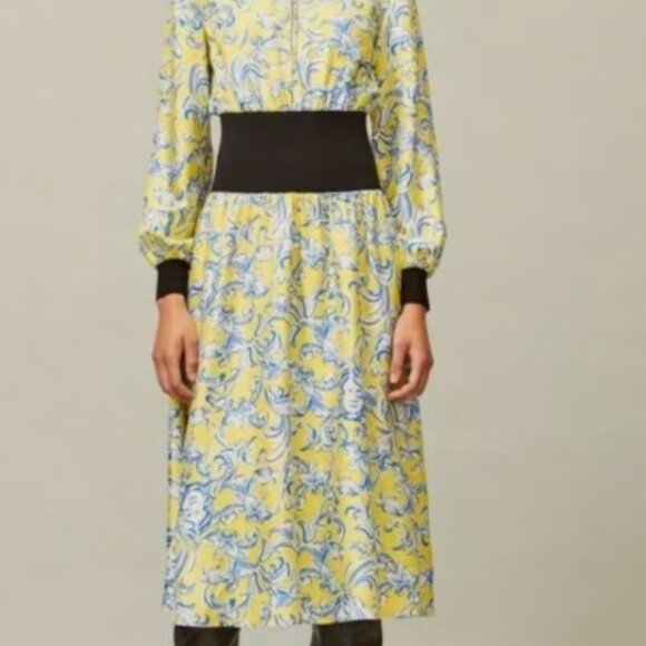NWT TORY BURCH Rib-waist Dress in Yellow Swirl XS $598 - Picture 6 of 9